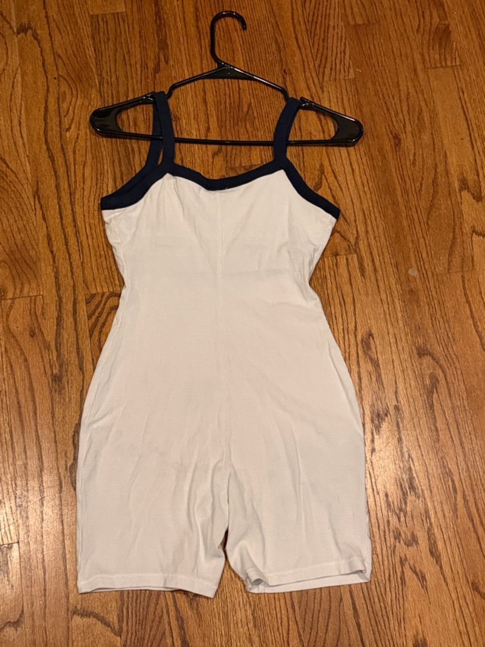 SKIMS White Ribbed Romper with Navy Trim, Size Medium - Picture 2 of 6